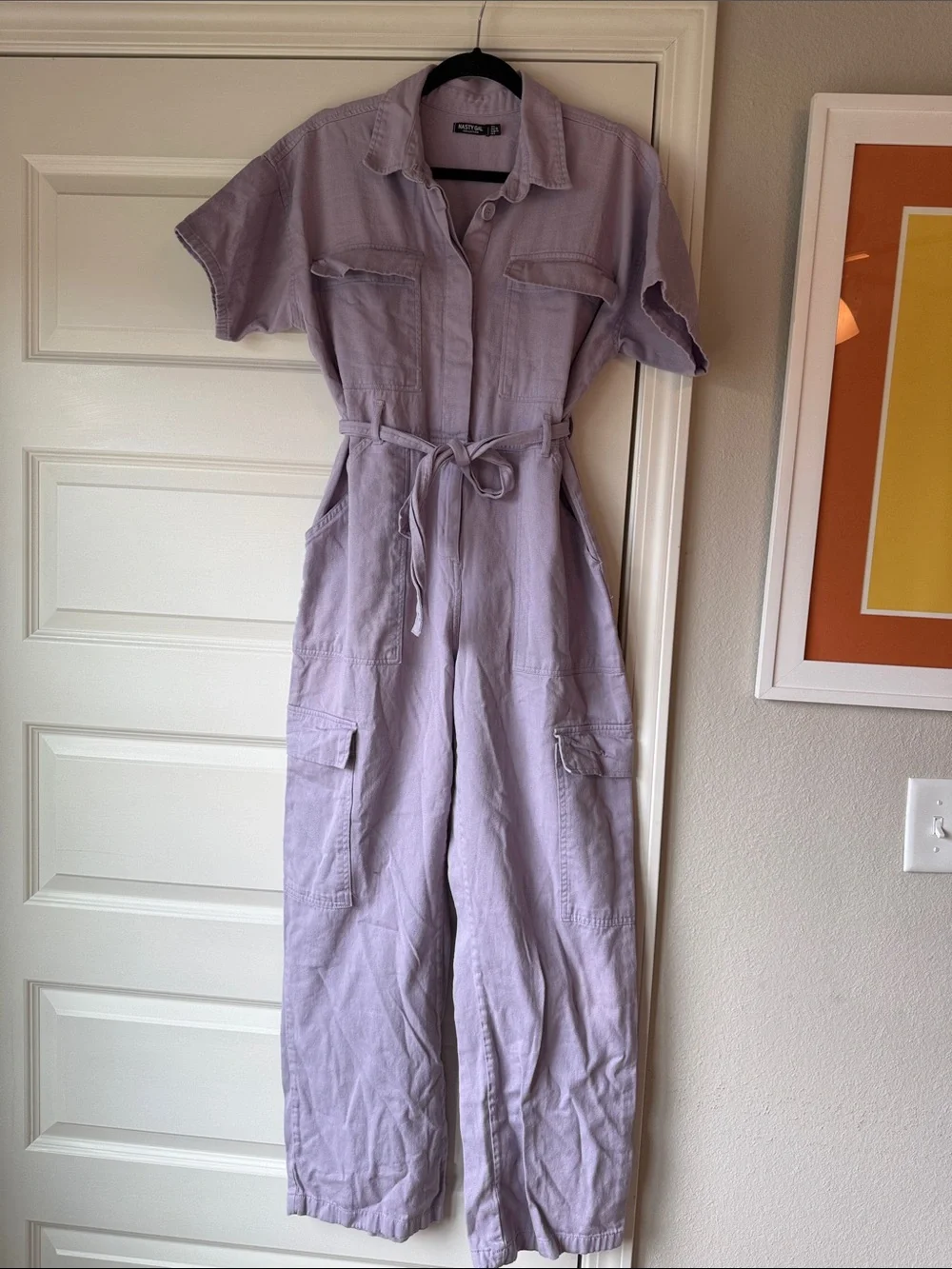 Nasty Gal Lavender Tie-Waist Utility Jumpsuit - Picture 2 of 8
